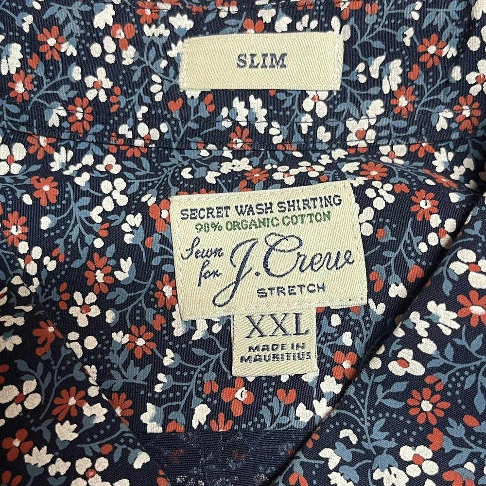 J Crew Mens Slim Stretch Floral Button Shirt XXL Navy Preppy Statement Retro 90s